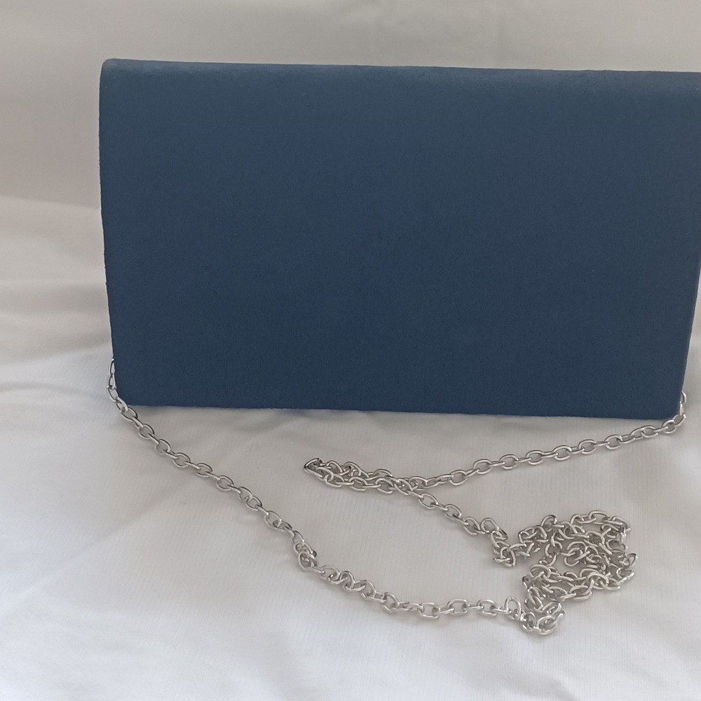Black Velvet Envelope Clutch Purse with Silver Chain Strap Formal Bag Unbranded - Picture 8 of 8